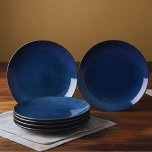 Freakway Elegant Ceramic Round Dinner Plate Set, Midnight Blue, Glossy Finish, Set of 6, Tableware for Kitchen & Dining